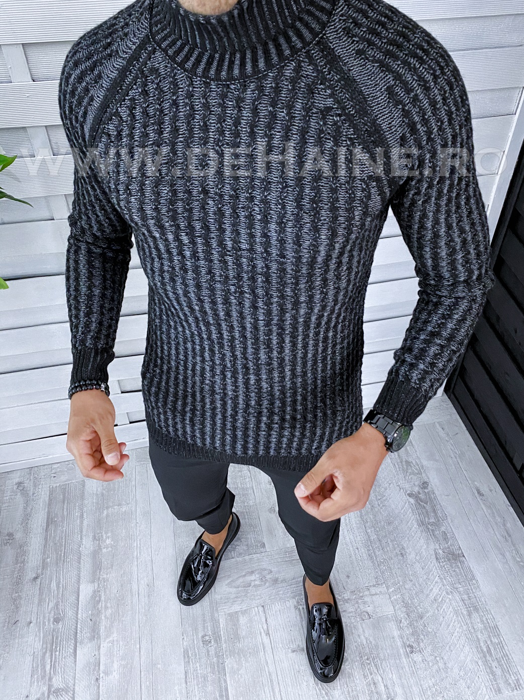 Pulover barbati gros slim fit negru t3712 98-1*